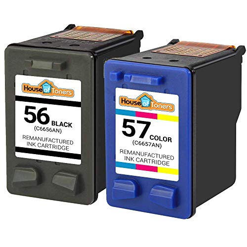 Houseoftoners 2PK HP 56 HP 57 (Remanufactured in USA) Ink cartridges C6656AN C6657AN Blk/Clr Combo (Alternative Cartridge Replacement)