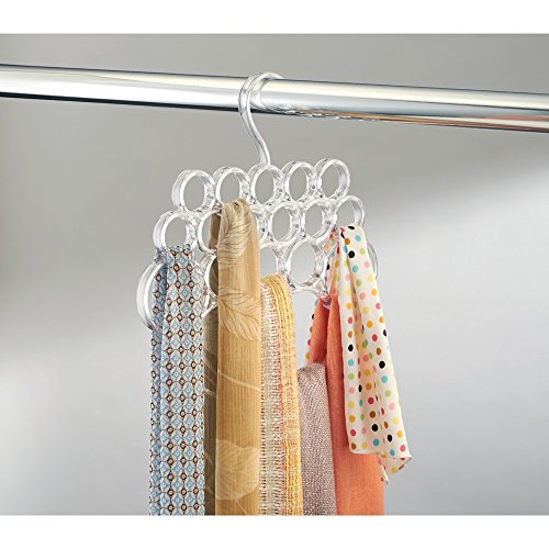 InterDesign Clarity Scarf Hanger, No Snag Storage for Scarves, Ties, Belts, Shawls, Pashminas, Accessories - 18 Loops, Clear