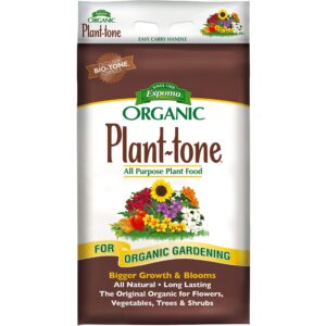 espoma organic plant-tone 5-3-3 natural & organic all purpose plant food;18 lb. bag; the original organic fertilizer for all flowers, vegetables, trees, and shrubs.