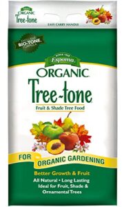 espoma organic tree-tone 6-3-2 natural & organic fertilizer and plant food; 18 lb. bag; organic fertilizer for all trees. use for fruit trees like peach & apple trees and all shade trees