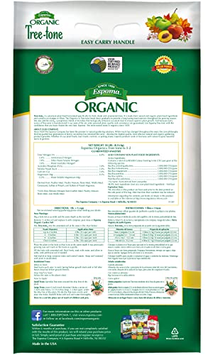 Espoma Organic Tree-Tone 6-3-2 Natural & Organic Fertilizer and Plant Food; 18 lb. Bag; Organic Fertilizer for All Trees. Use for Fruit Trees Like Peach & Apple Trees and All Shade Trees