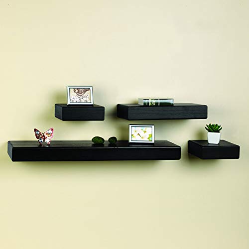 Melannco Floating Chunky Shelves for Bedroom, Living Room, Bathroom, Kitchen, Nursery, Set of 4, Black, 4 Count