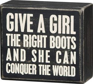 primitives by kathy 22200 classic box sign, 4 x 3.5-inches, conquer the world
