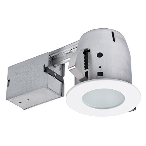 Globe Electric 90663, 4" Flush Round Trim Recessed Lighting Kit Tempered Frosted Glass, White, 3.88" Hole Size