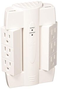 globe electric 7791301 6-outlet swivel space saving 2 usb port surge protector wall tap, android, ipad, iphone, ipod compatible, 2100 joules, 2.1 amp charge, white, multi plug outlet, power outlet