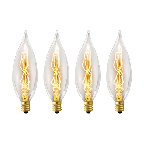 Globe Electric 1327 25W Vintage Edison CA10 Flame Tip Incandescent Filament Light Bulb, 4 Pack, E12 Base, 01327, 4