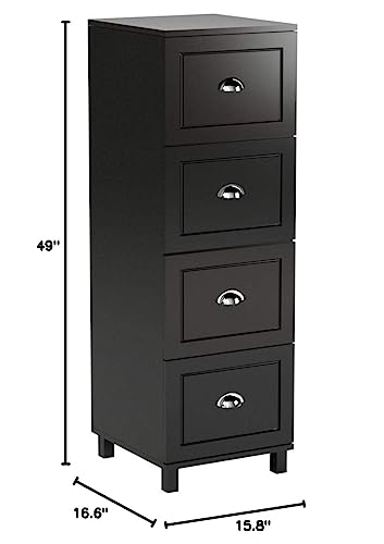 Target Marketing Systems Bradley Collection File Cabinet, Modern Document Organizer, Printer Stand for Home, Office and Study Room, 4 Drawer, Midnight Black