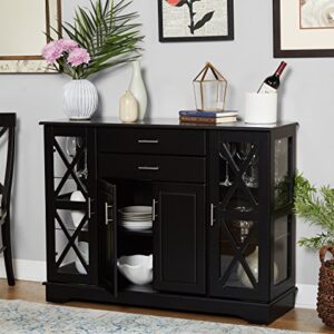 Target Marketing Systems Kendall Dining Buffet Cabinet with Storage, Modern 2-Drawer Kitchen Sideboard Doors, and 2 Adjustable Glass Shelves, 47.25" Inch, Black