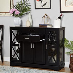 Target Marketing Systems Kendall Dining Buffet Cabinet with Storage, Modern 2-Drawer Kitchen Sideboard Doors, and 2 Adjustable Glass Shelves, 47.25" Inch, Black