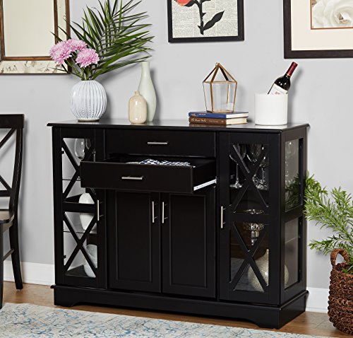 Target Marketing Systems Kendall Dining Buffet Cabinet with Storage, Modern 2-Drawer Kitchen Sideboard Doors, and 2 Adjustable Glass Shelves, 47.25" Inch, Black