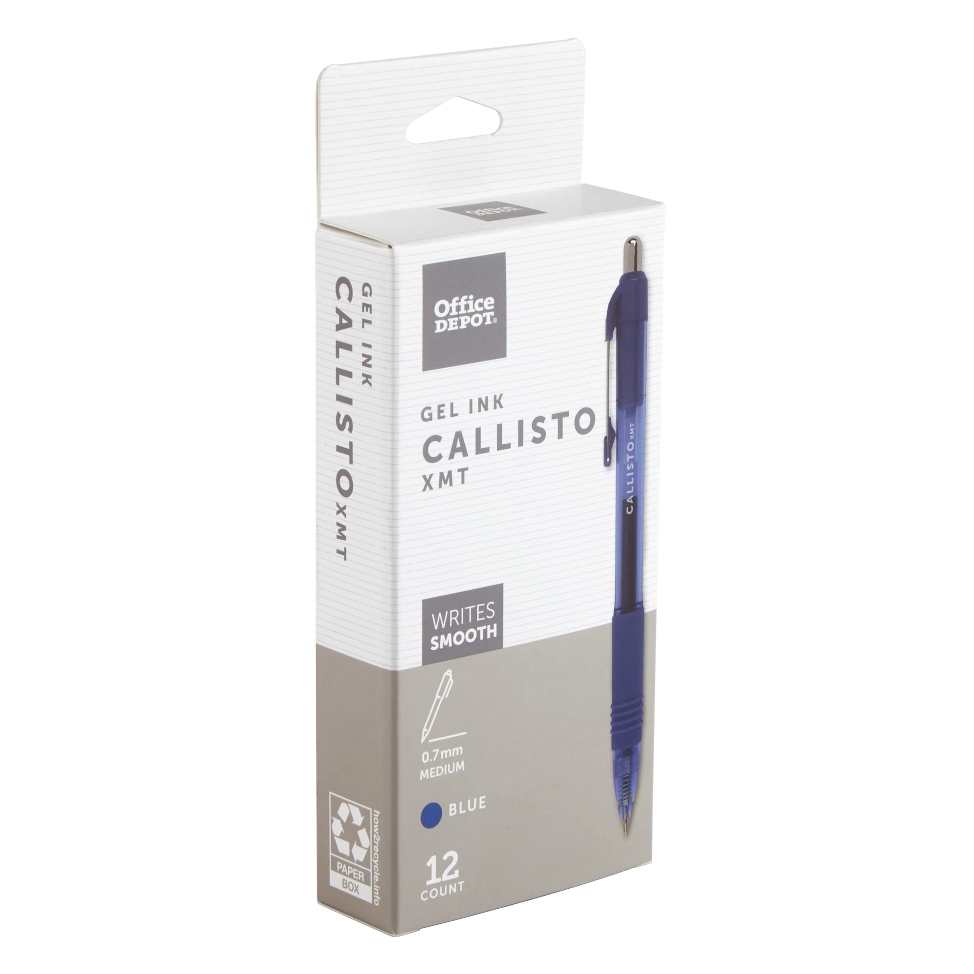 Office Depot® Brand Callisto Retractable Gel Ink Pens, Medium Point, 0.7 mm, Transparent Blue Barrel, Blue Ink, Pack Of