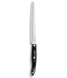 cutco model 3729 santoku-style carver with 8.2" double-d serrated edge blade and 5.5" classic dark brown handle (often called "black").