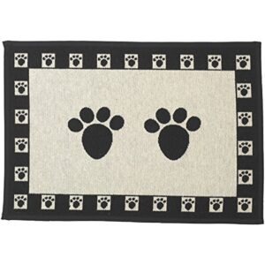 petrageous 10209 paws tapestry dog non-skid machine washable placemat for pet feeding stations with rubber backing 13-inch by 19-inch for dogs and cats, black and natural