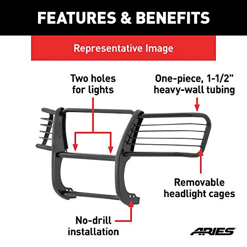 ARIES 5058 1-1/2-Inch Black Steel Grille Guard, No-Drill, Select Dodge, Ram 1500