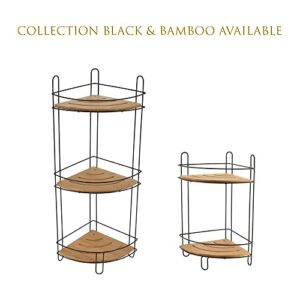 EVIDECO Free Standing Corner Shower Caddy, 2 Shelves, 8 L x8 W x 14.8 H, Chrome/Bamboo