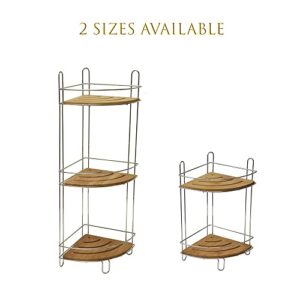 EVIDECO Free Standing Corner Shower Caddy, 2 Shelves, 8 L x8 W x 14.8 H, Chrome/Bamboo