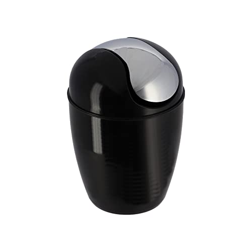 Evideco French Home Goods Black Mini Trash Can for Countertop 0.5 Liter -0.3 Gal Chrome Lid