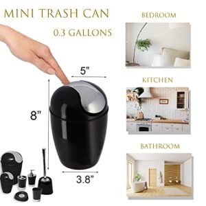 Evideco French Home Goods Black Mini Trash Can for Countertop 0.5 Liter -0.3 Gal Chrome Lid