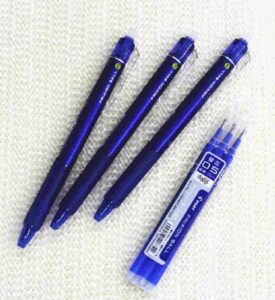pilot frixion ball knock retractable erasable gel ink pens,fine point, 0.5mm - blue ink- value set of 3 & 3 gel ink pen refill pack