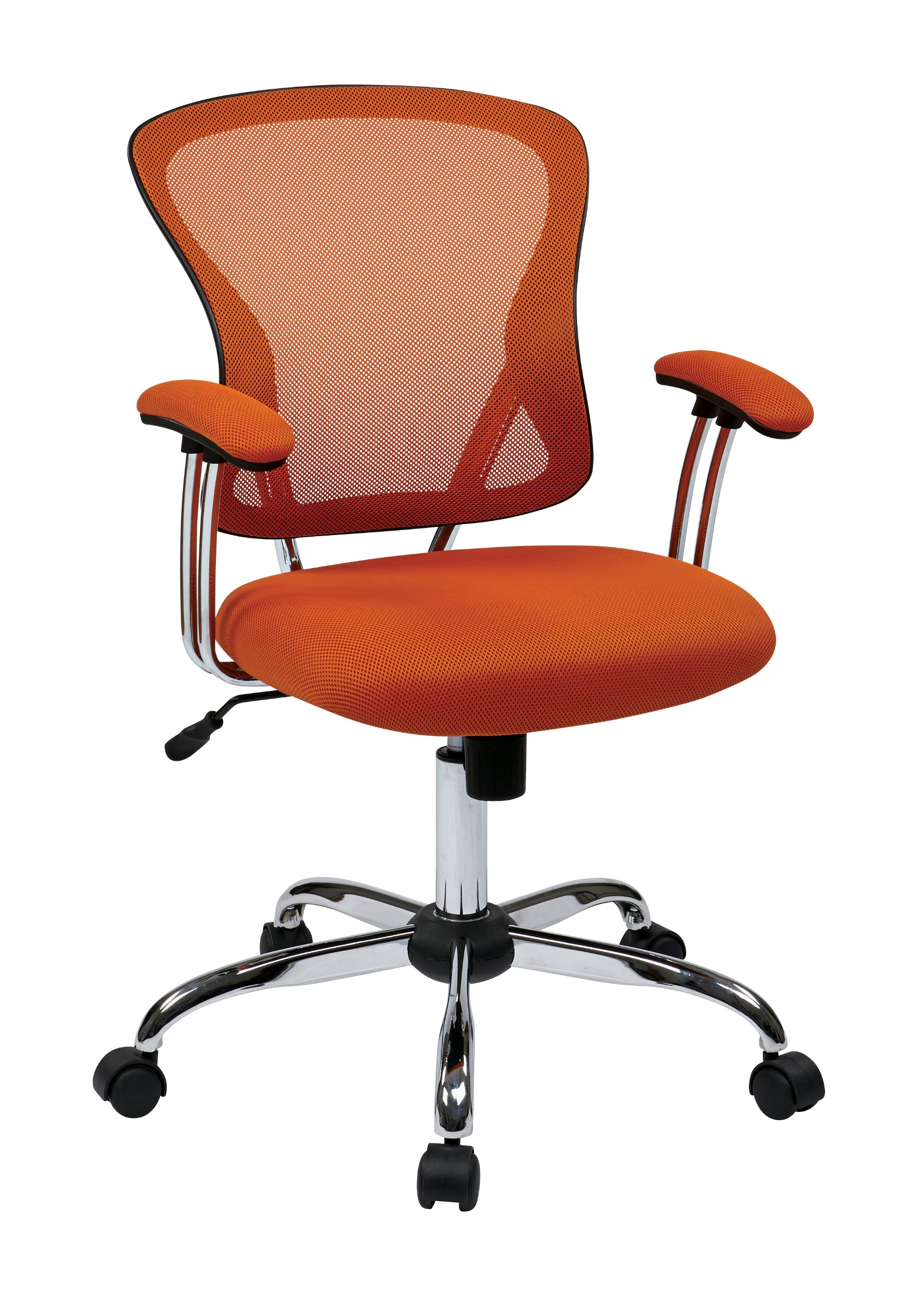 OSP Home Furnishings Juliana Mesh Back and Padded Mesh Seat Adjustable Task Chair with Padded Arms and Chrome Accents, Orange