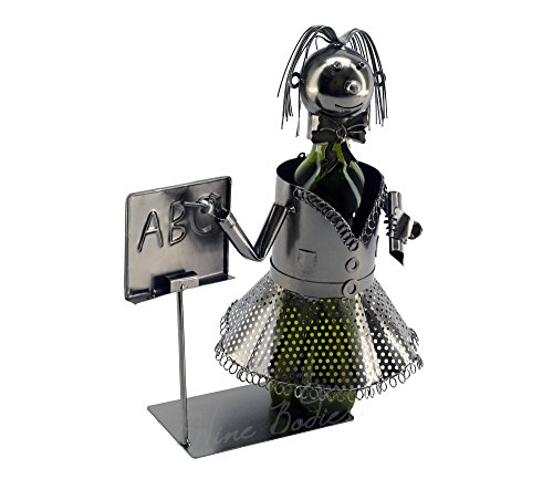 WINE BODIES Lady Teacher Metal Wine Bottle Holder Character, Charcoal