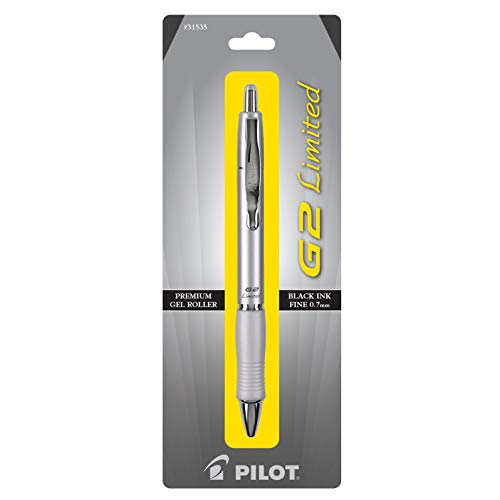 Pilot, G2 Limited Premium Gel Roller Pen, Fine Point 0.7 mm, Silver Barrel, Black Ink