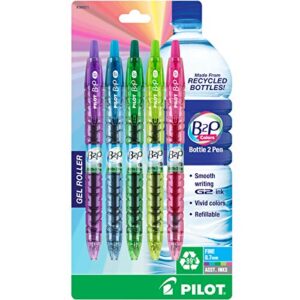 pilot b2p colors - bottle to pen refillable & retractable rolling ball gel pen made from recycled bottles, fine point, assorted color g2 inks, 5-pack (36621)