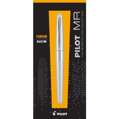 Pilot Metropolitan Collection Fountain Pen, Silver Barrel, Classic Design, Medium Nib, Medium Nib, Black Ink (91118)