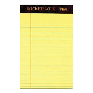 Tops™ Docket Gold™ Premium Writing Pads, 5" x 8", Jr. Legal Rule, Canary, 50 Sheets Per Pad, Pack Of 6 Pads