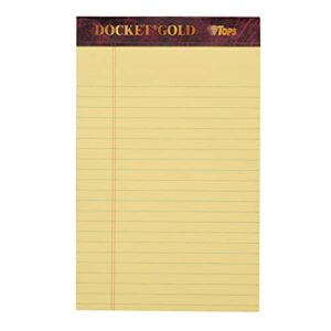 Tops™ Docket Gold™ Premium Writing Pads, 5" x 8", Jr. Legal Rule, Canary, 50 Sheets Per Pad, Pack Of 6 Pads