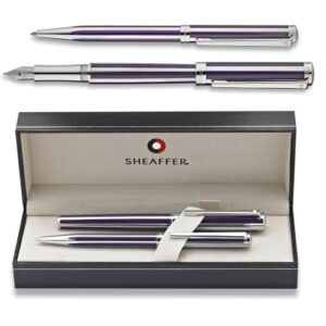 sheaffer intensity violet/chrome medium fountain and ballpoint pen set 9232