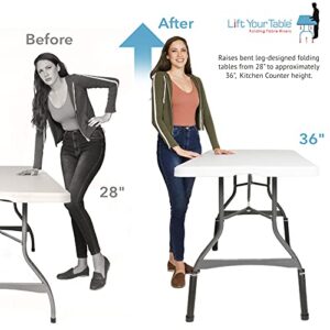 Lift Your Table® Folding Table Risers, Made In The USA, Easy-To-Use Bent Leg Folding Table Extensions, Counter Height (Original Foot), Raises Folding Tables 8” Inches. Durable, Sturdy. Set of 4, Black