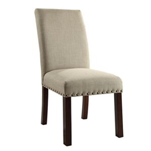 homepop home decor | classic upholstered parsons dining chairs | set of 2 accent dining chairs with nailhead trim, natural linen