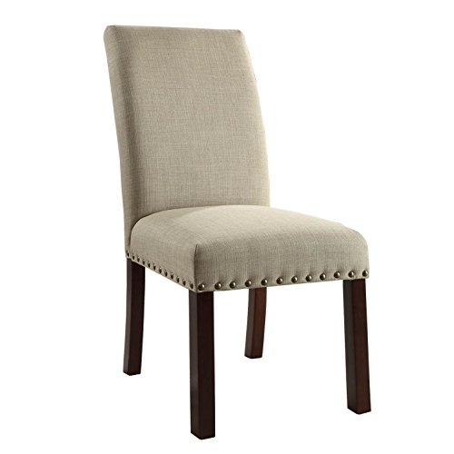 Homepop Home Decor | Classic Upholstered Parsons Dining Chairs | Set of 2 Accent Dining Chairs with Nailhead Trim, Natural Linen