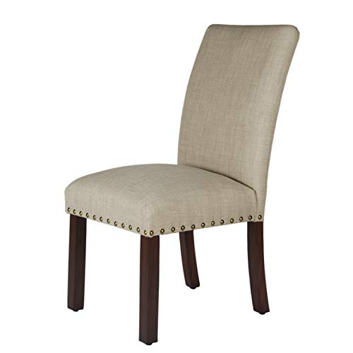 Homepop Home Decor | Classic Upholstered Parsons Dining Chairs | Set of 2 Accent Dining Chairs with Nailhead Trim, Natural Linen