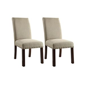 Homepop Home Decor | Classic Upholstered Parsons Dining Chairs | Set of 2 Accent Dining Chairs with Nailhead Trim, Natural Linen