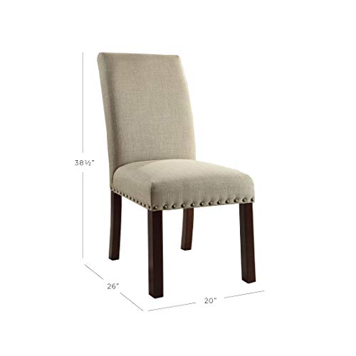 Homepop Home Decor | Classic Upholstered Parsons Dining Chairs | Set of 2 Accent Dining Chairs with Nailhead Trim, Natural Linen