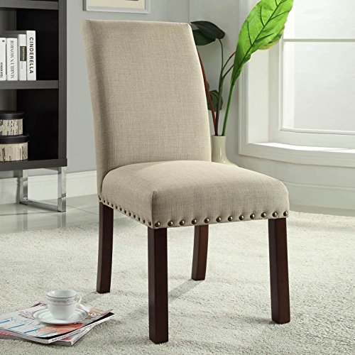 Homepop Home Decor | Classic Upholstered Parsons Dining Chairs | Set of 2 Accent Dining Chairs with Nailhead Trim, Natural Linen