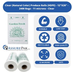 Plastic Bag Rolls-HDPE 5 A-DAY Produce Rolls 12"x20"-11 microns -2400 bags/case