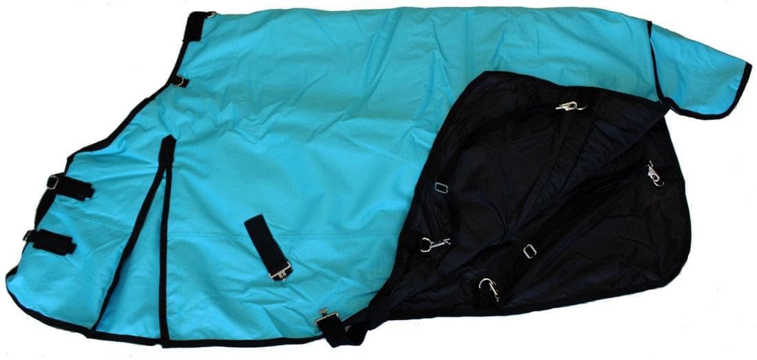 1200D Waterproof Poly Turnout Blanket with Hood - Turquoise 70" Small