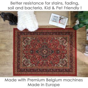 Rubber Backed Area Rug, 39 x 58 inch, Persian Medallion Carmine Red, Non Slip, Kitchen Rugs and Mats