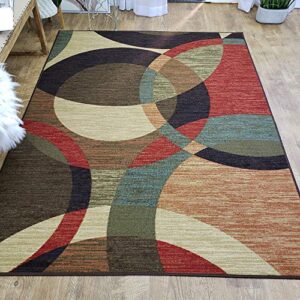rubber backed area rug, 39 x 58 inch, modern circles, non slip, kitchen rugs and mats