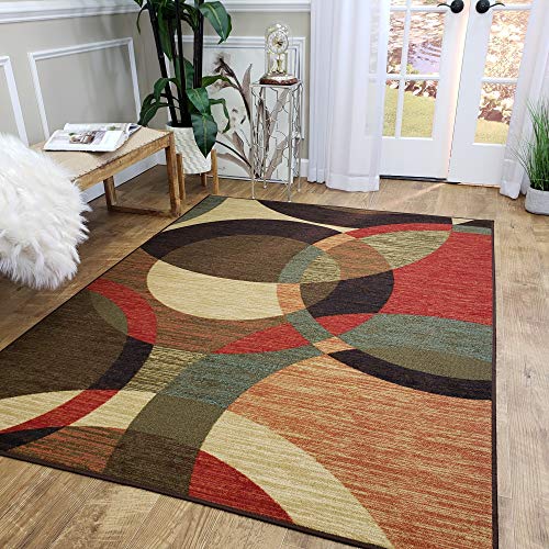 Rubber Backed Area Rug, 39 x 58 inch, Modern Circles, Non Slip, Kitchen Rugs and Mats