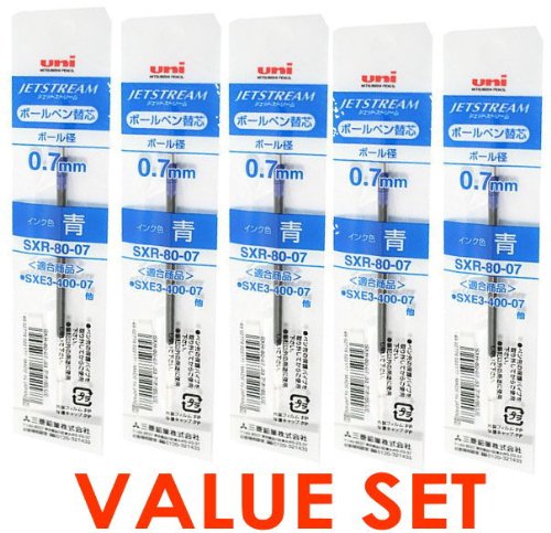 Uni-ball Jetstream Fine Point Roller Ball Pens Refills for Multi Pen Type-0.7mm-blue Ink-value Set of 5