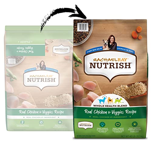 Rachael Ray Nutrish Premium Natural Dry Dog Food, Real Chicken & Veggies Recipe, 40 Pound Bag (Packaging May Vary)