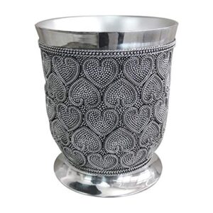 nu steel beaded heart resin decorative small trash can wastebasket, garbage container bin for bathrooms, powder rooms, kitchens, home offices-chrome, large, silver