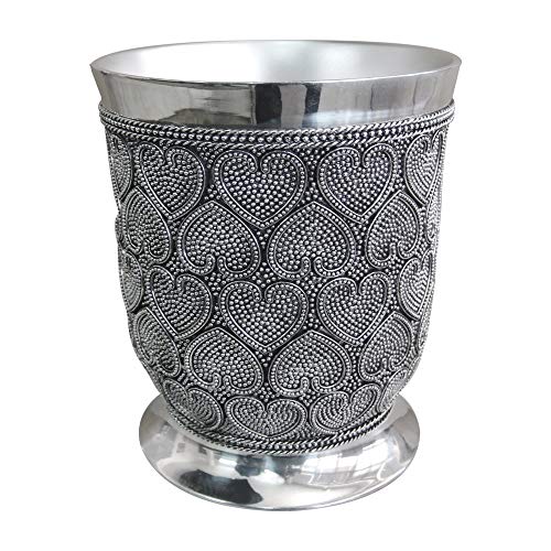 nu steel Beaded Heart Resin Decorative Small Trash Can Wastebasket, Garbage Container Bin for Bathrooms, Powder Rooms, Kitchens, Home Offices-Chrome, Large, Silver