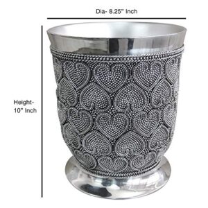 nu steel Beaded Heart Resin Decorative Small Trash Can Wastebasket, Garbage Container Bin for Bathrooms, Powder Rooms, Kitchens, Home Offices-Chrome, Large, Silver