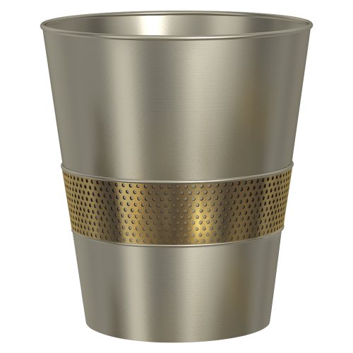 nu steel Nusteel Selma Decorative Steel Small Trash Can Wastebasket, Garbage Container Bin for Bathrooms, Powder Rooms, Kitchens, Home Offices-Pewter & Gold, Large, Brushed & Gold Finish
