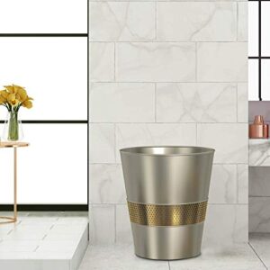 nu steel Nusteel Selma Decorative Steel Small Trash Can Wastebasket, Garbage Container Bin for Bathrooms, Powder Rooms, Kitchens, Home Offices-Pewter & Gold, Large, Brushed & Gold Finish